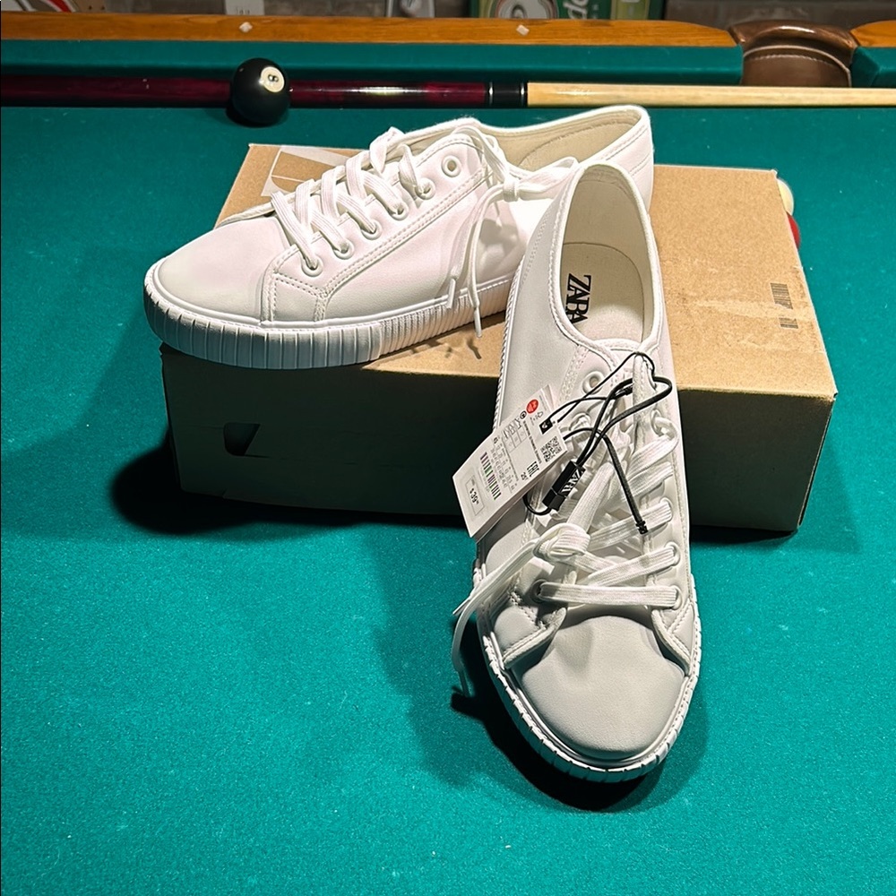 Zara White Athletic Shoes with Canvas Material